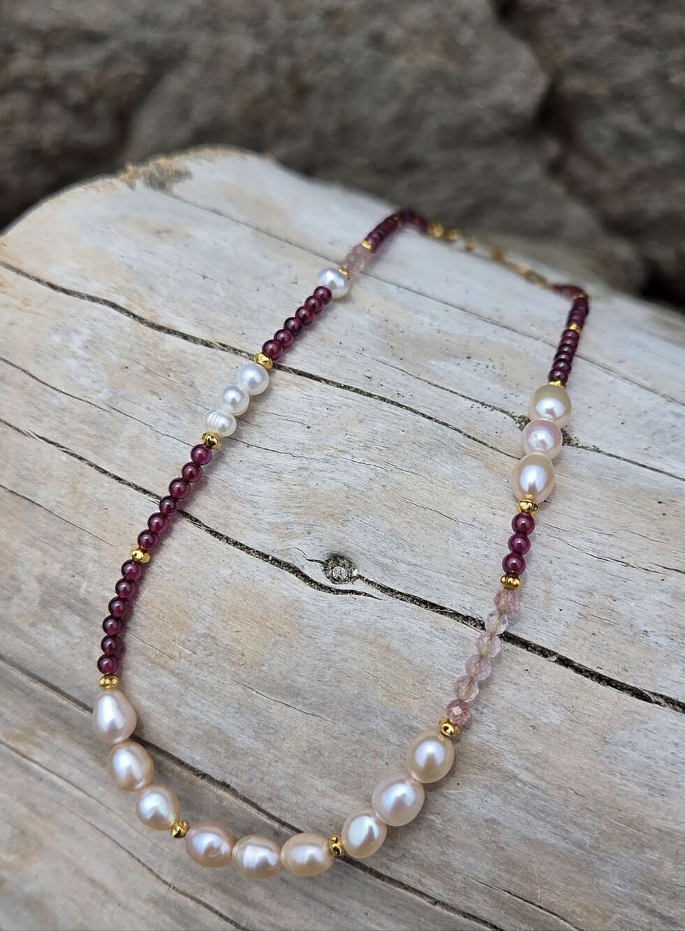 Handmade Natural Garnet Pink Pearl Choker -Boho Style/french Vintage/Anthro Vibe